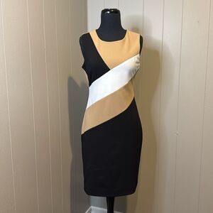 Z Tommy Hilfiger Women’s 4 Sleeveless Midi Dress Asymmetrical Colorblock Pattern